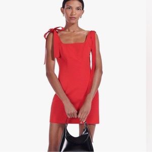 Staud red mini dress with bows on sleeves (not adjustable for length)